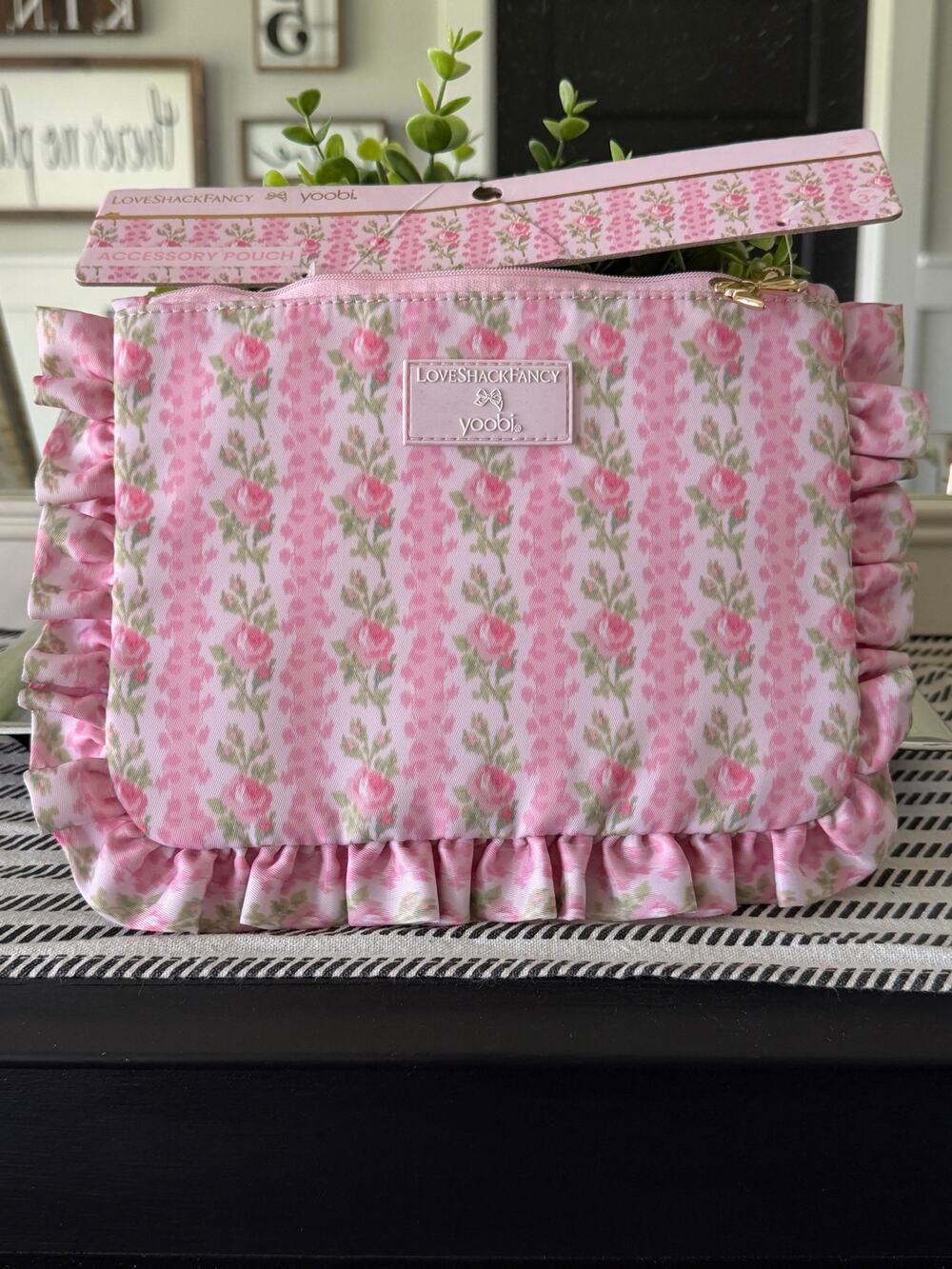 LoveShackFancy x Yoobi Pink Floral Ruffle Accessory Pouch New With Tags